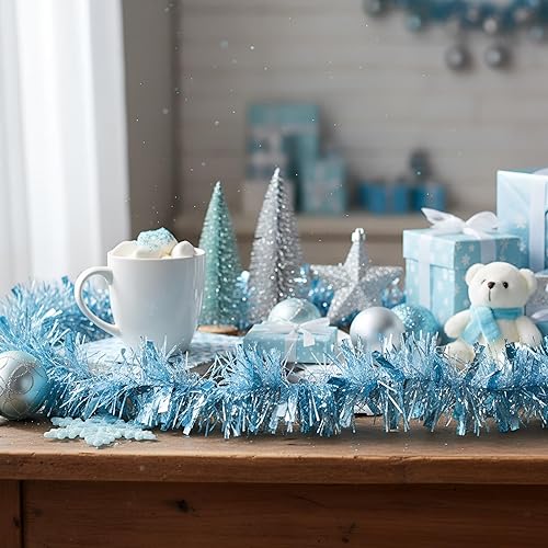 Miniatura 32 de Shappy Guirnalda de oropel negra de 90 pies, 6 rollos para decoración de Halloween, Navidad, guirnalda metálica con purpurina para bodas, fiestas