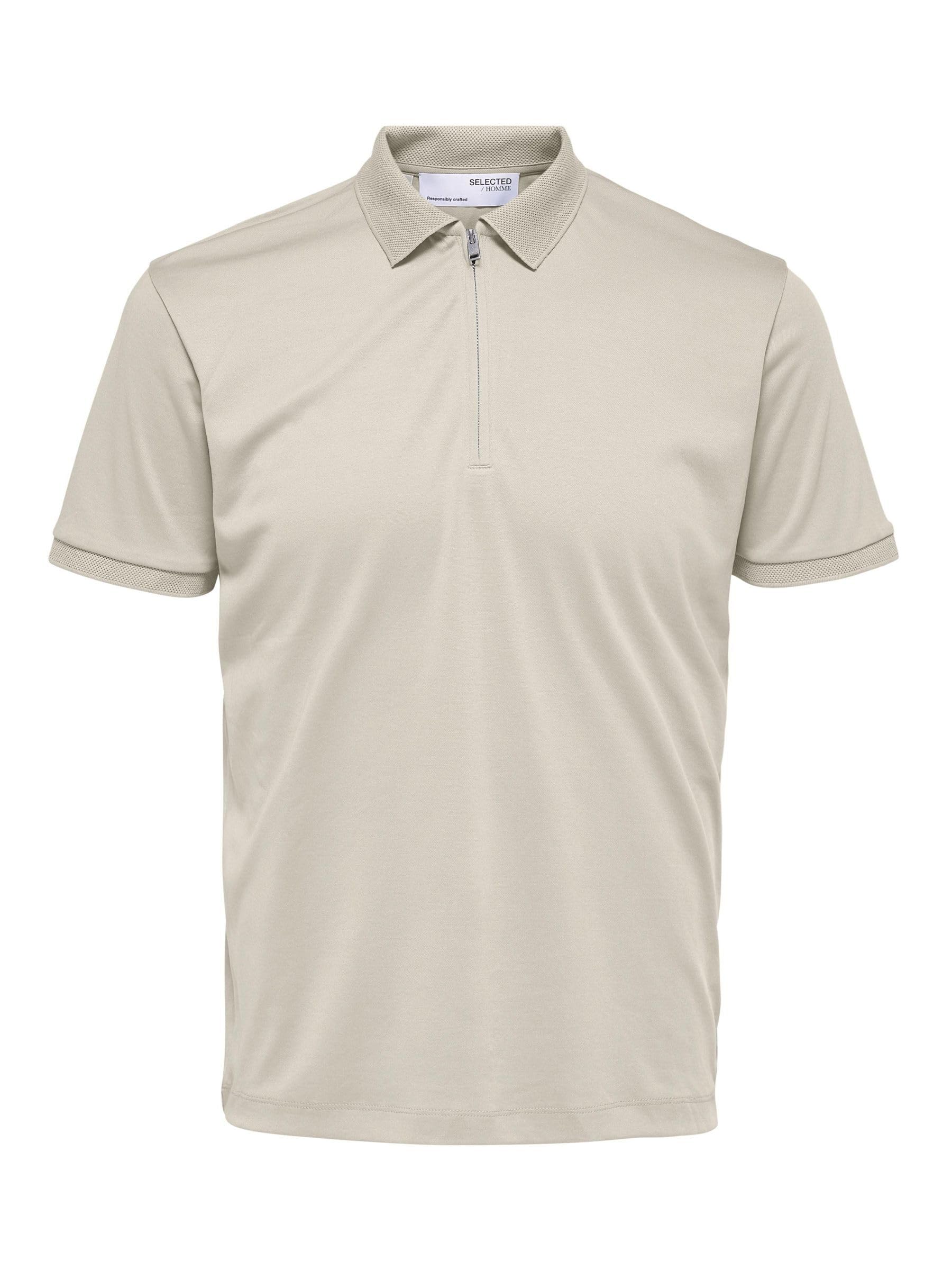 SELECTED HOMME Male Polo Shirt Zip, Oatmeal, XL