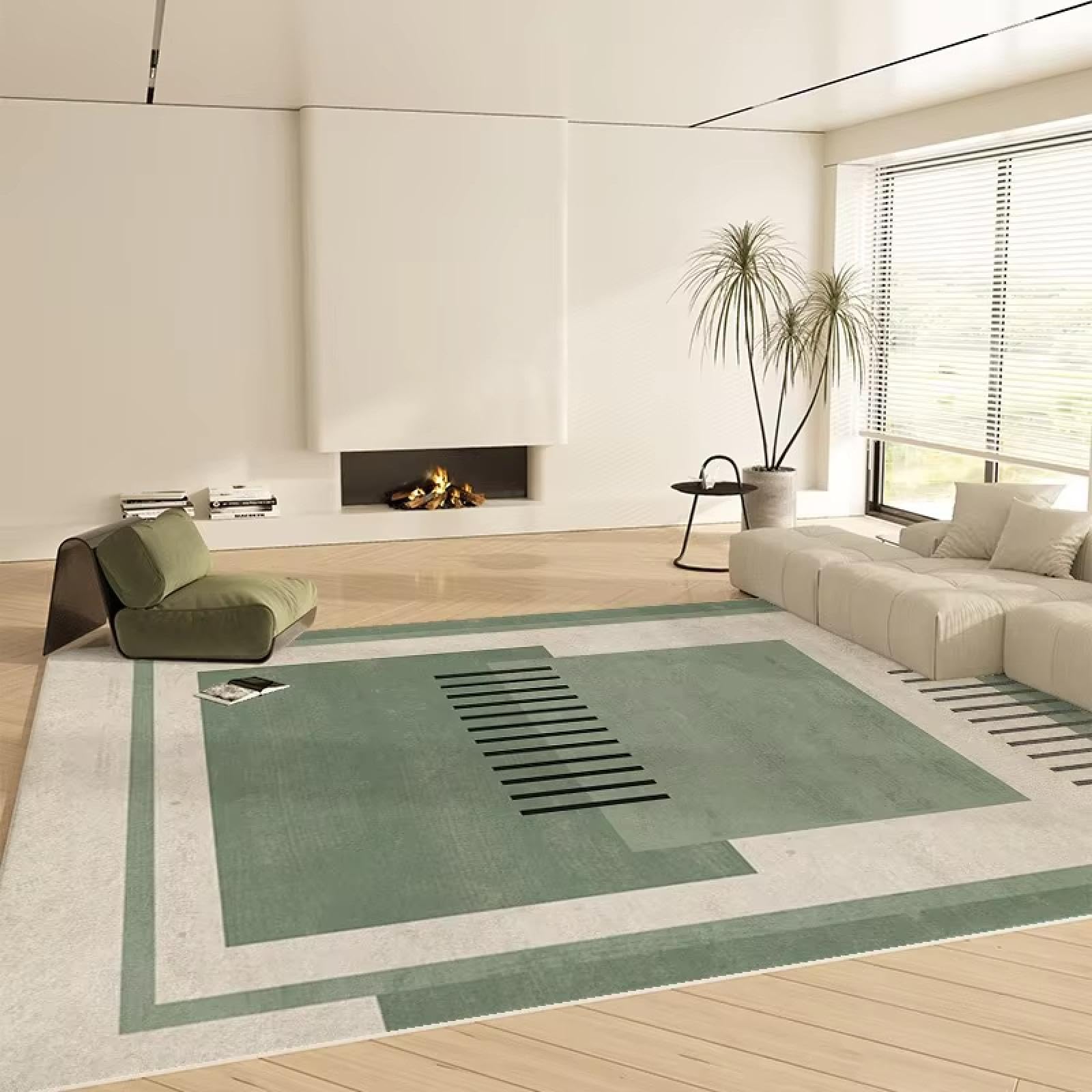 Tapis géométrique vert salon grand tapis artistique rayures 160x230