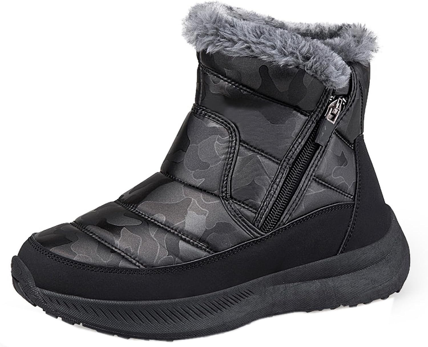 [GHSDQ] 大きいサイズ 防水 サイドジッパー スノーシューズ スノーブーツ ショート ブーツ 滑り止め 防寒靴 保温 綿靴 ハ