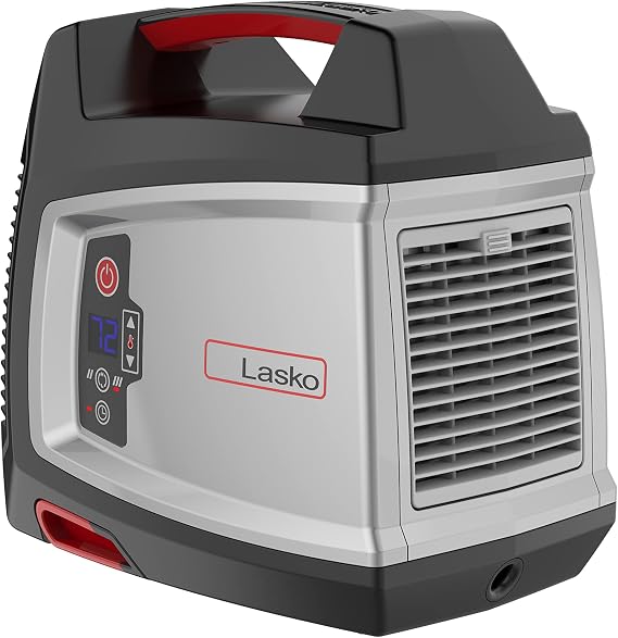 Lasko Elite Collection 1500-Watt Electric Ceramic Utility Space Heater with Timer for Garages, Basements, Workshops and More, CU12510, Silver/Black, Medium