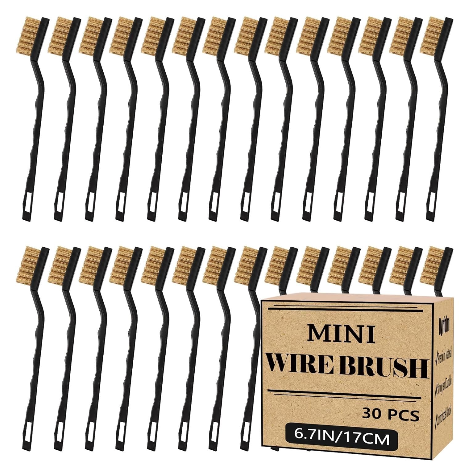 Spymero 30 Pieces Mini Wire Brush, Stainless Steel Brush, Brass, 17 cm