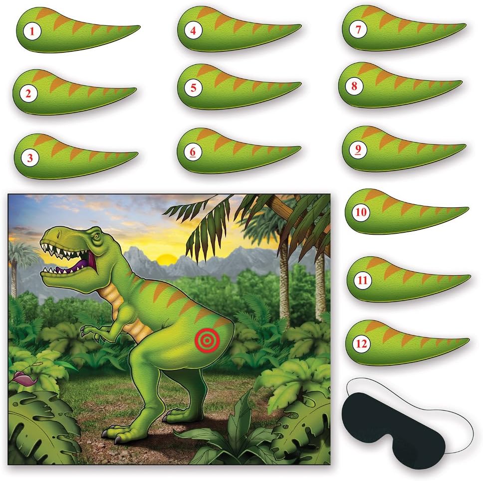 Beistle Pin The Tail On The Dinosaur Game, 18" x 21½", Multicolored, Birthday, Children's party, Halloween, Christmas