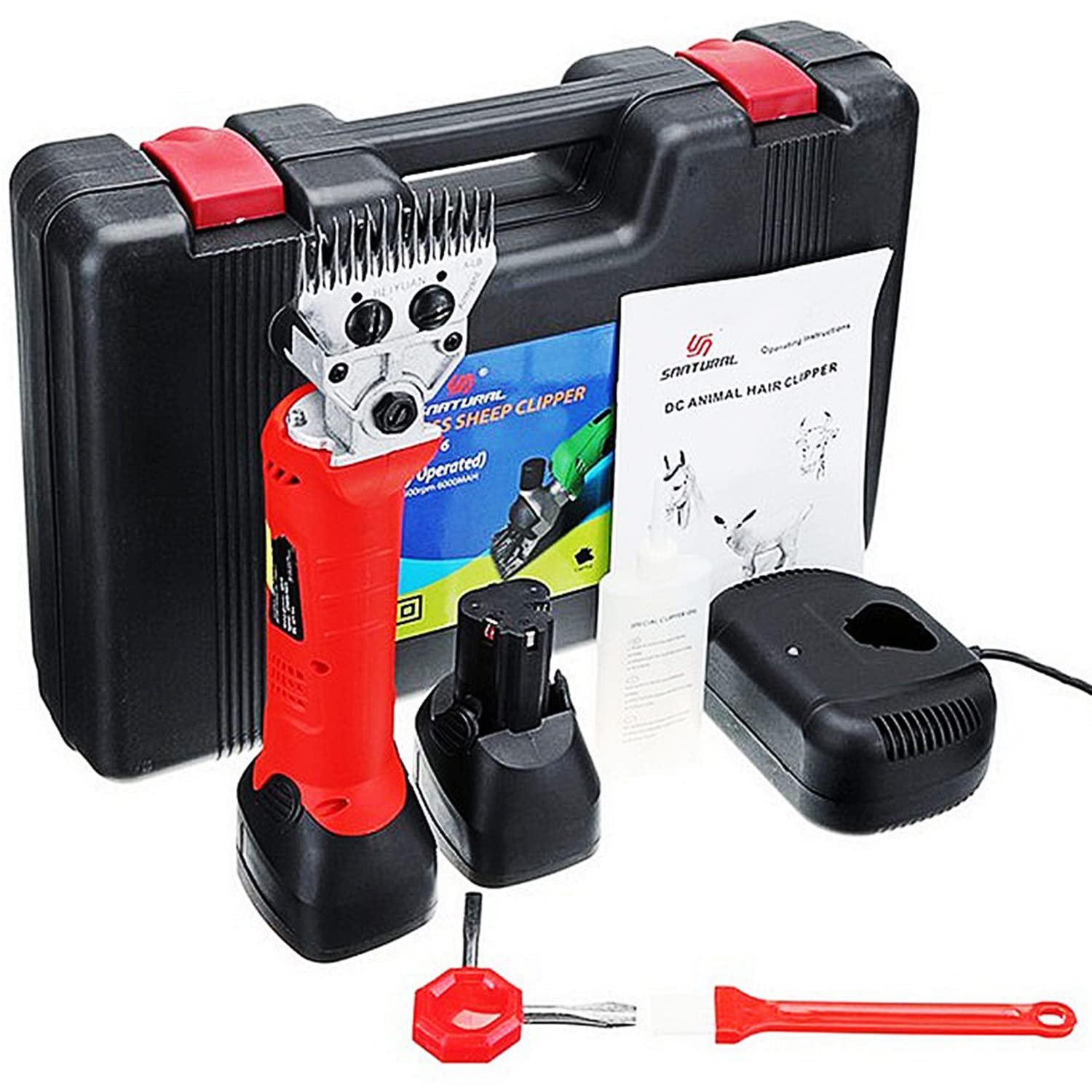 Tijeras inalámbricas para ovejas, 200 W, cortadoras eléctricas profesionales para esquilar ovejas con 2 piezas de batería de litio recargable de 4,8 A, cortadoras de animales resistentes para alpaca