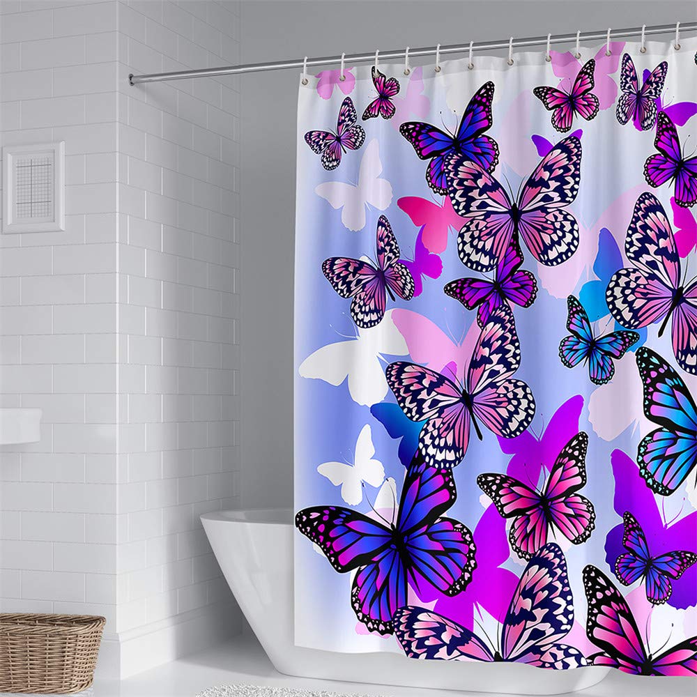 Duschvorhang Mit 3D Schmetterling & Sternen – Wasserdicht, Polyester, 90x180 Cm, Inkl. 12 C-Ringe