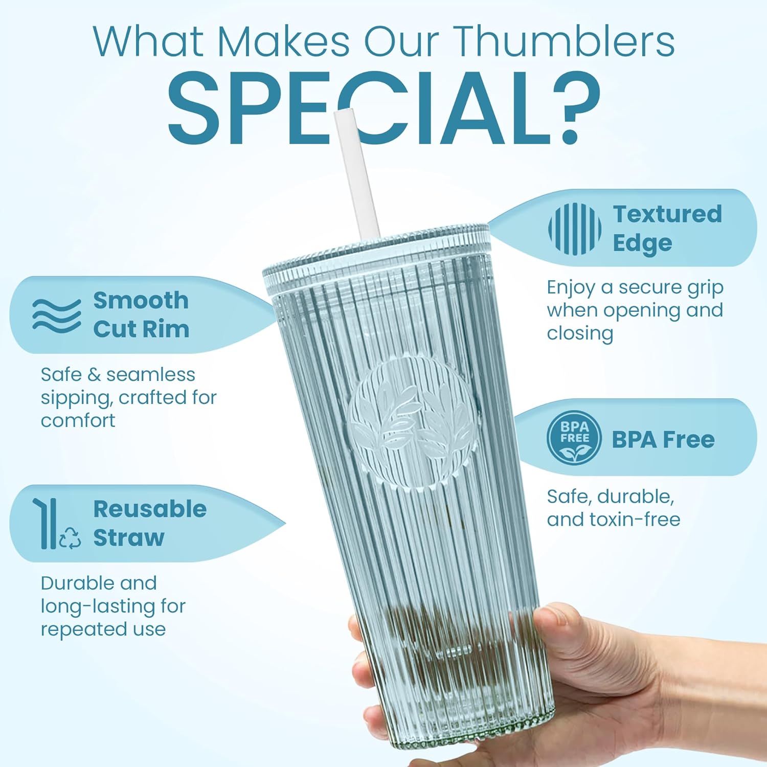 bzyoo 26oz BPA Free Tumbler with Straw & Lid - Cute Flower Silicone Straw Tips, Liner Grip Design for Easy Hold, Personalized & Unique Elbow Shape - Perfect for Office, and Everyday Use (color: Blue) - Image 2