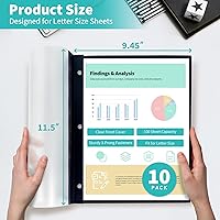 Vista 2 de Binditek Paquete de 10 portadas de informes frontales transparentes resistentes con 3 puntas, capacidad para 100 hojas, carpeta de informes