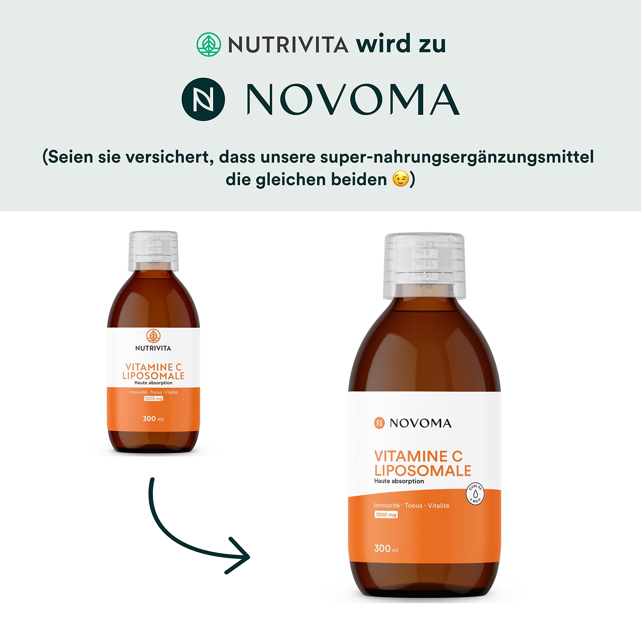 Liposomal Vitamin C 300ml | 1000mg Vitamin C je Tagesdosis | Mit Quali®-C Vitamin C | Hohe Bioverfügbarkeit | Unterstützt Immunsystem | Vitamin C flüssig | Novoma