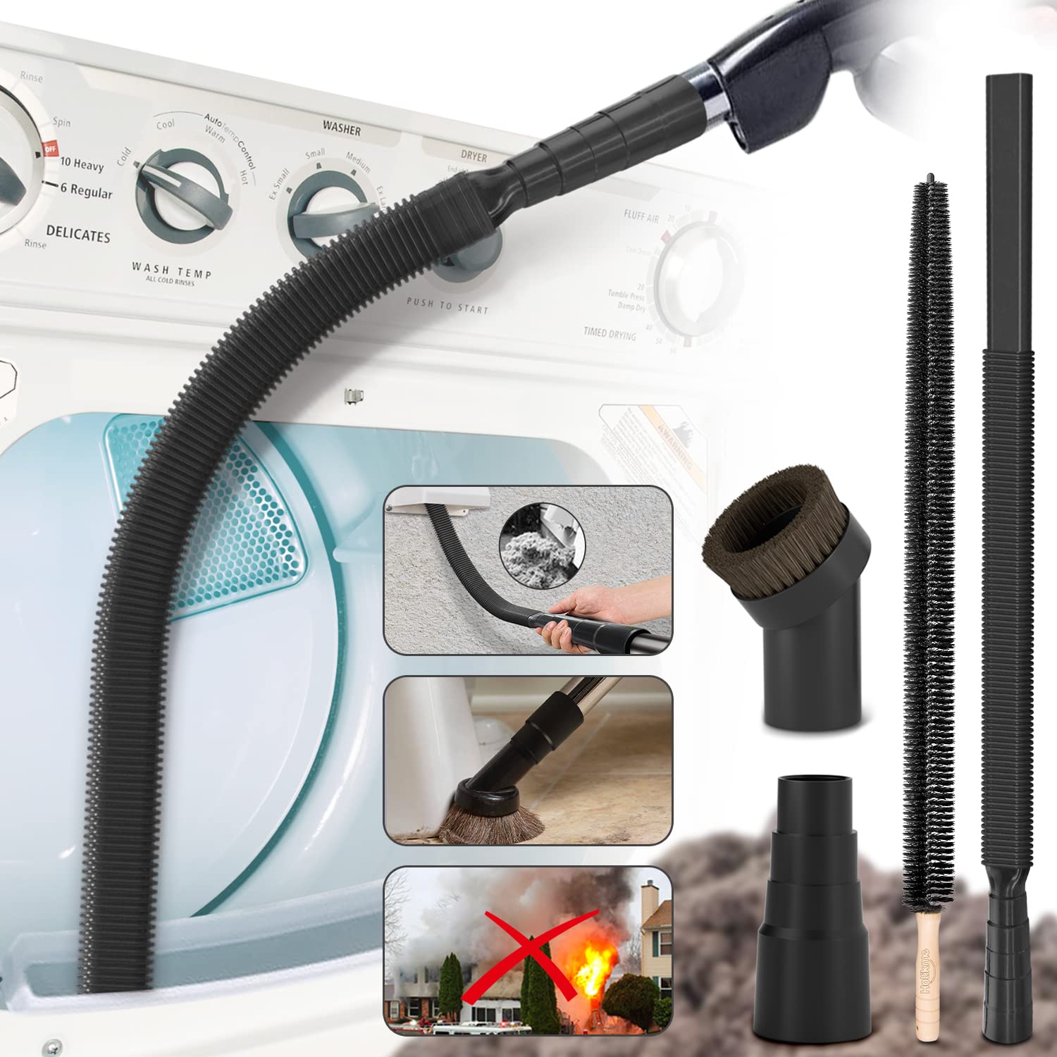 Holikme 4 Pack Dryer Cleaning Kit General Vacuum Hose Attachment