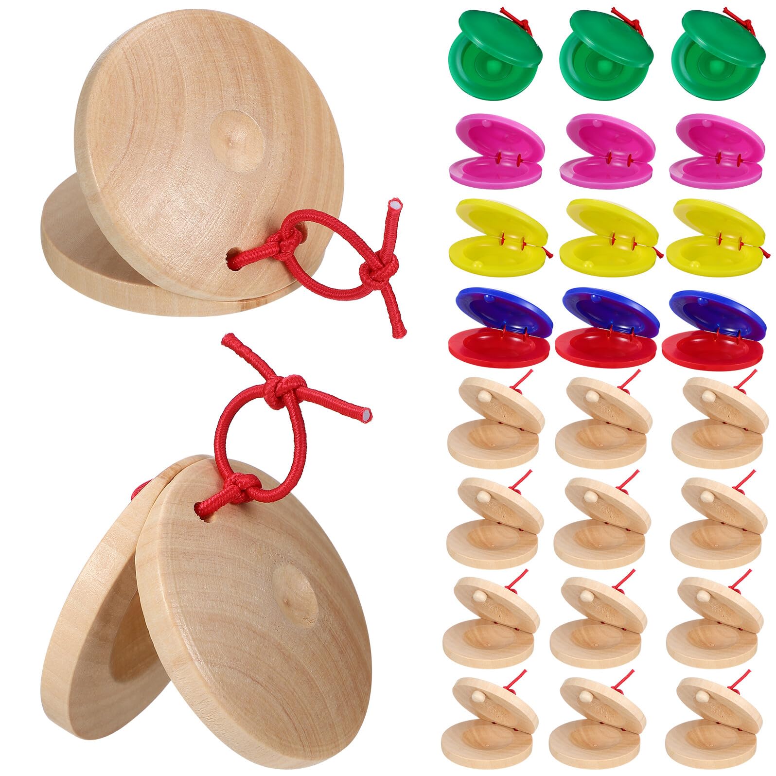 Set de 24 Instrumentos Musicales para Niños 12 Castañuelas de Madera y 12 de Plástico para Percusión Infantil y Desarrollo Sensorial en Comunicación Familiar