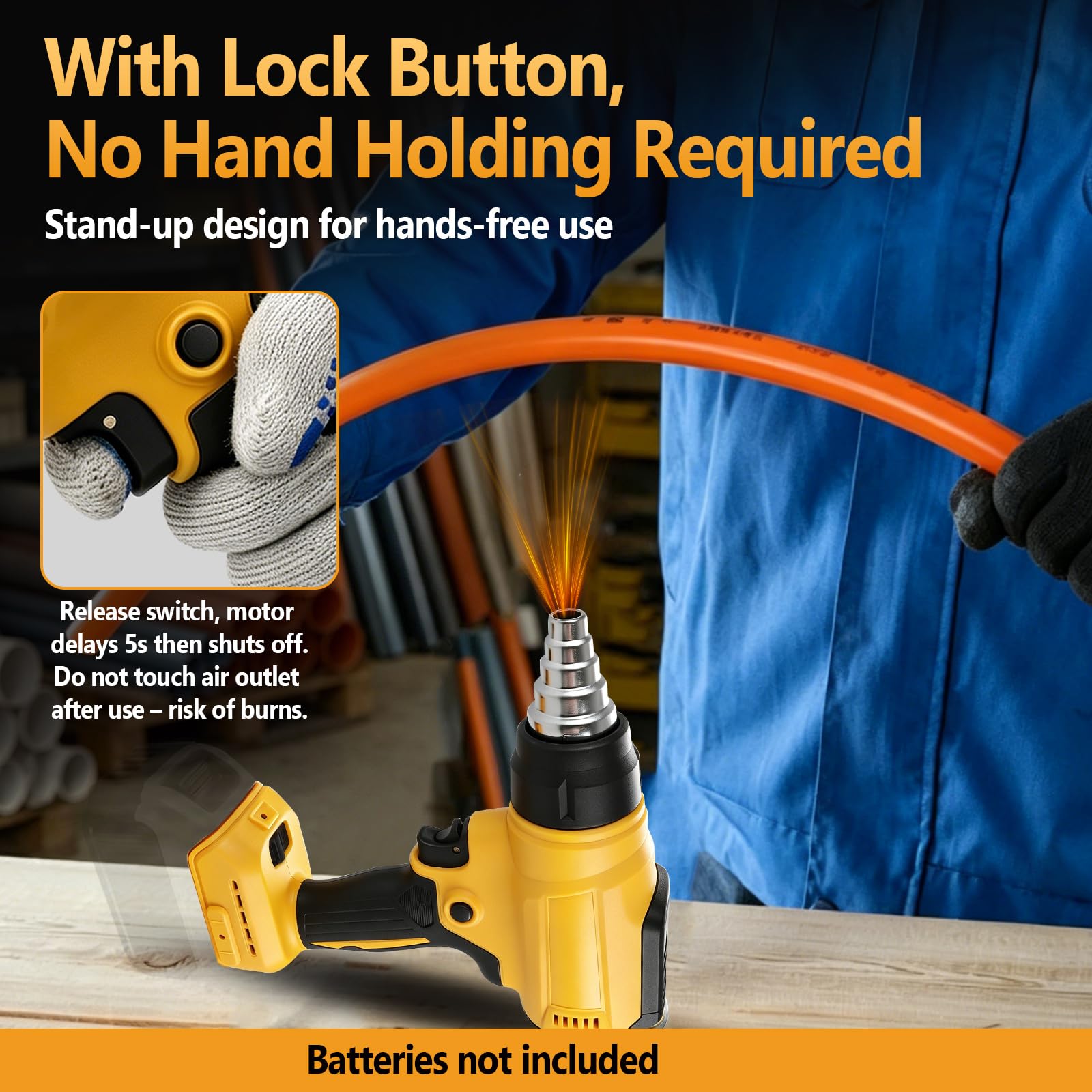 Pistola de calor inalámbrica compatible con Dewalt 18/20V con 4 boquillas, 1 raspador, pistola de calor de 300 W y 550 °C con pantalla LED para manualidades, tubos termorretráctiles, resina y