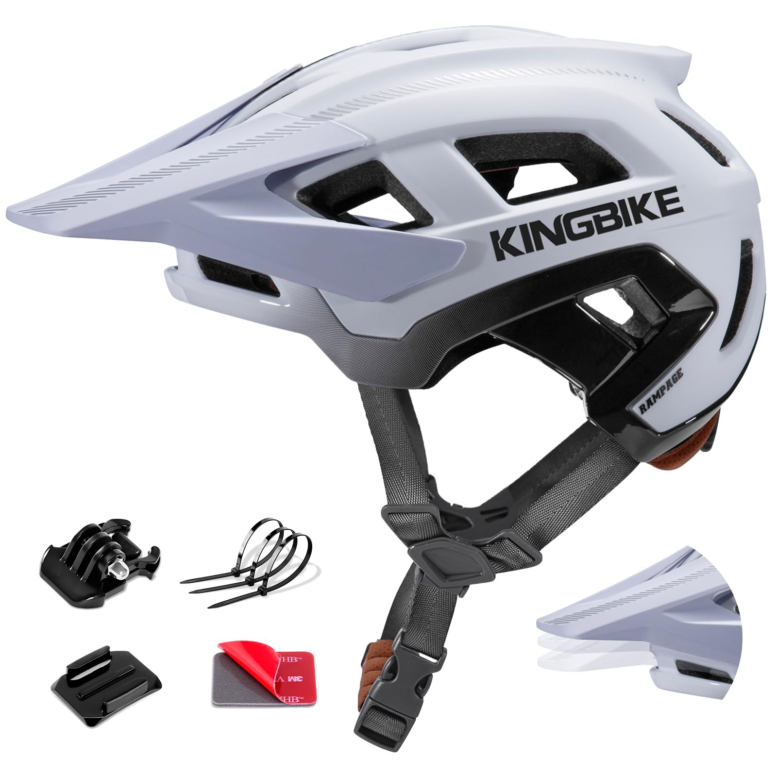 Photo 1 of KINGBIKE Bike Helmet for Adults Professional MTB Helmet with Camera Mount & Adjustable Visor NTA-8776 Certified Mountain Bicycle Helmet for Men Women Youth (White Black, Medium)