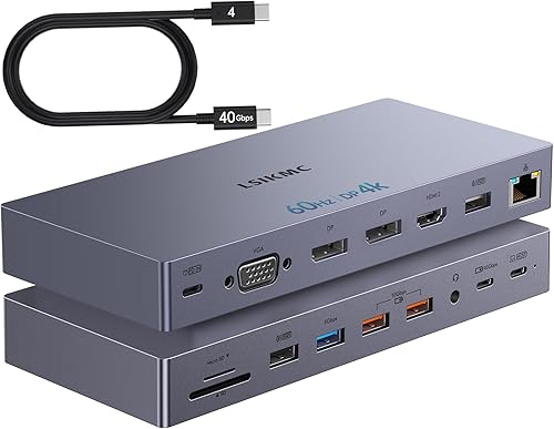 Estación de acoplamiento para laptop con monitor doble, estación de acoplamiento USB C 15 en 1 con puerto de pantalla dual 4K, HDMI, VGA, 100 W PD,