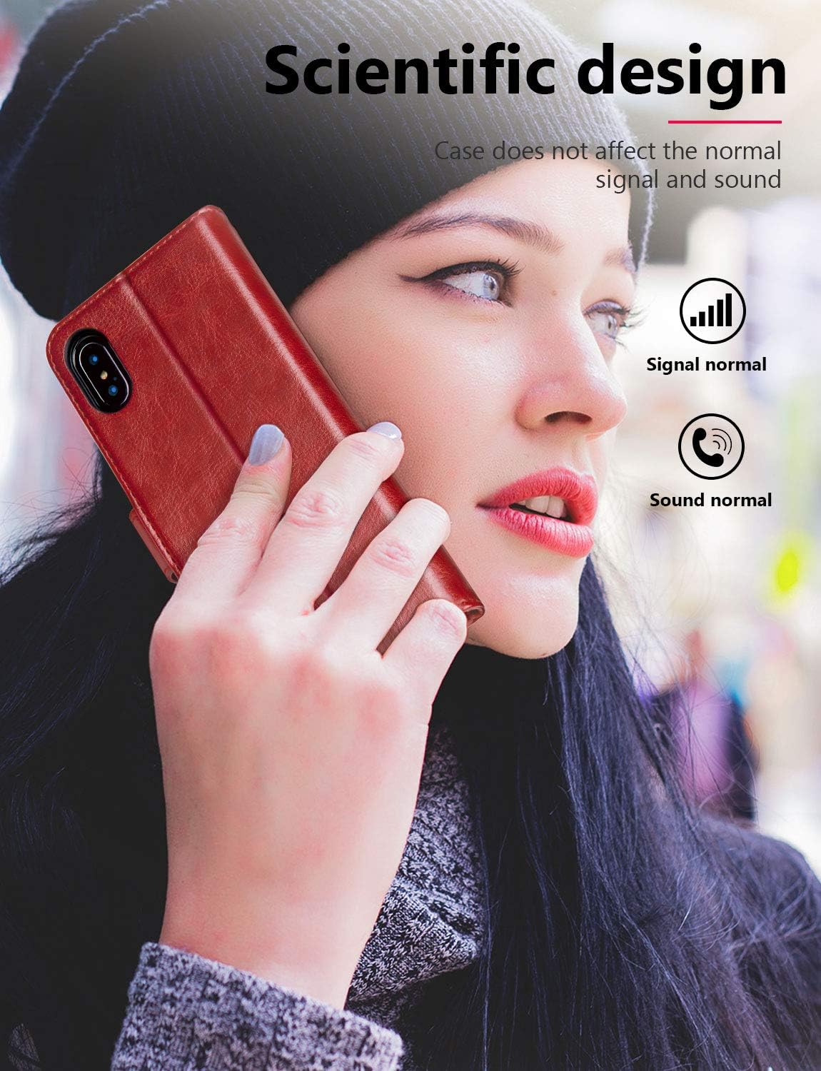 OCASE Phone X Wallet Case, Phone 10 Case [ Wireless Charging ] [ Card Slot ] [ Kickstand ] Leather Flip Wallet Cover -Red