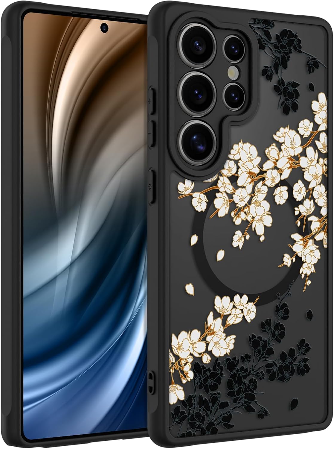 OOK Case Fit for Samsung Galaxy S25 Ultra 6.9 Inch (Wireless Charging Compatible) White Floral Flowers Design Translucent Phone Cover Soft TPU + Hard PC Anti-Scratch Shockproof Magnetic Case for Women - Image 7