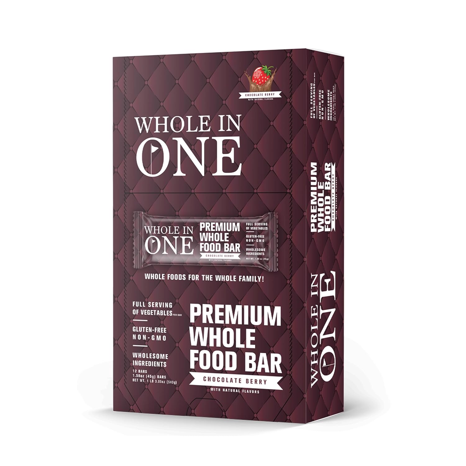 BrickHouse Nutrition Whole In One Bars: Healthy Snacks for Adults | Non-GMO, Gluten Free Snack Bars | Real Fruits & Vegetables - Chocolate Berry (12 Bars)