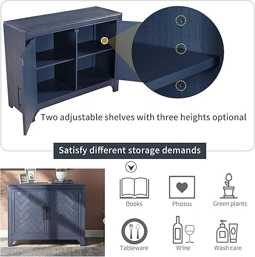 Miniatura 59 de Aparador de armario de almacenamiento curvado con 2 puertas y 2 cajones, mesa consola de entrada de madera de 55 pulgadas con puerta lateral curvada