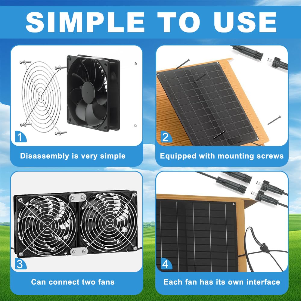 NAVESO Solar Ventilator, 15W Solarventilator, Solarpanel Ventilator mit 2 Wasserdichten Lüftern, Ventilator Solarbetrieben, Solar Lüfter für Hühnerstall, Gewächshäuser, Haustierhäuser Kleine, Schuppen