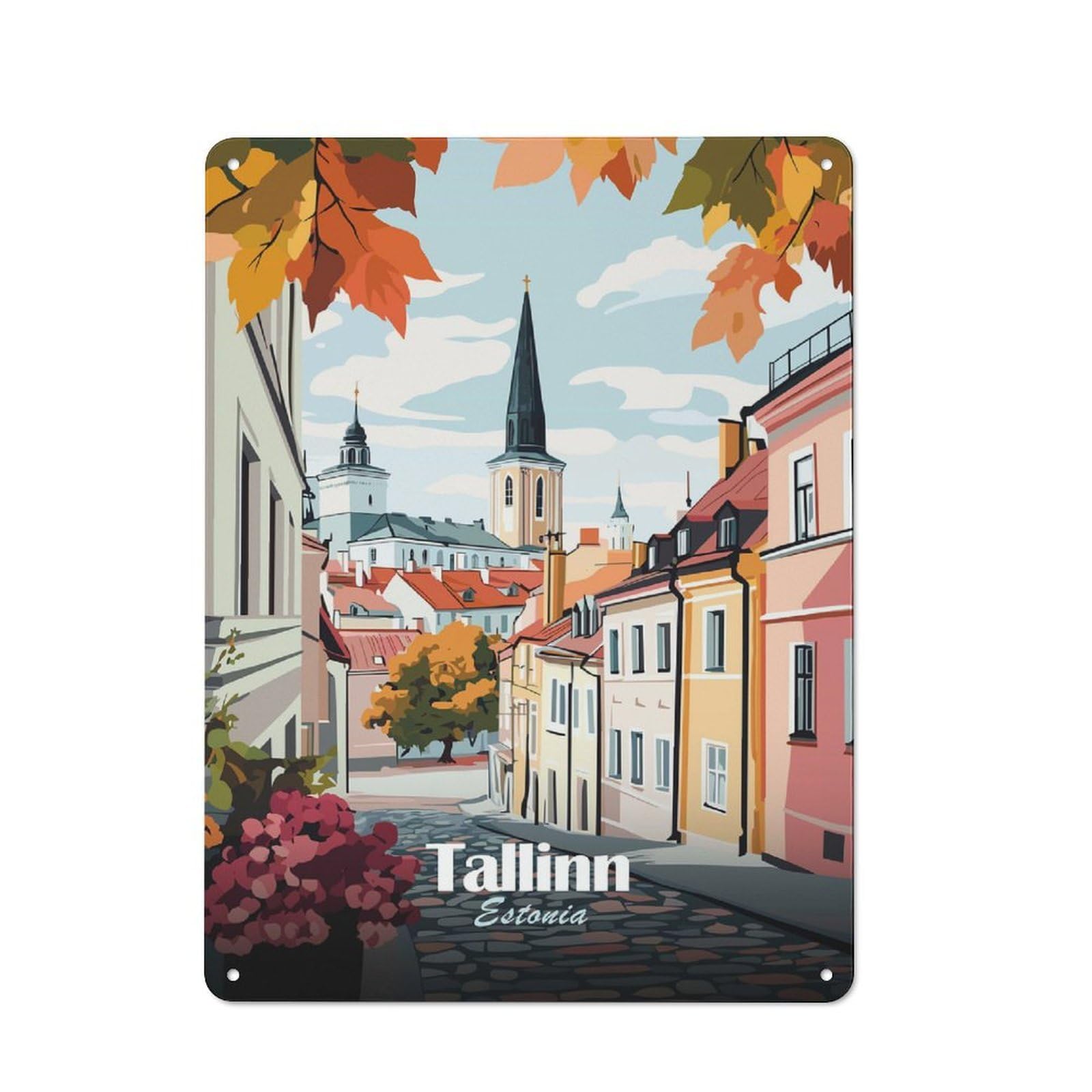 Vintage Tallinn, Estonia Cityscape Garden Room Metal Sign 40x30cm, Porch Wall Decor for Conservatory, Home Bar Or Utility Room