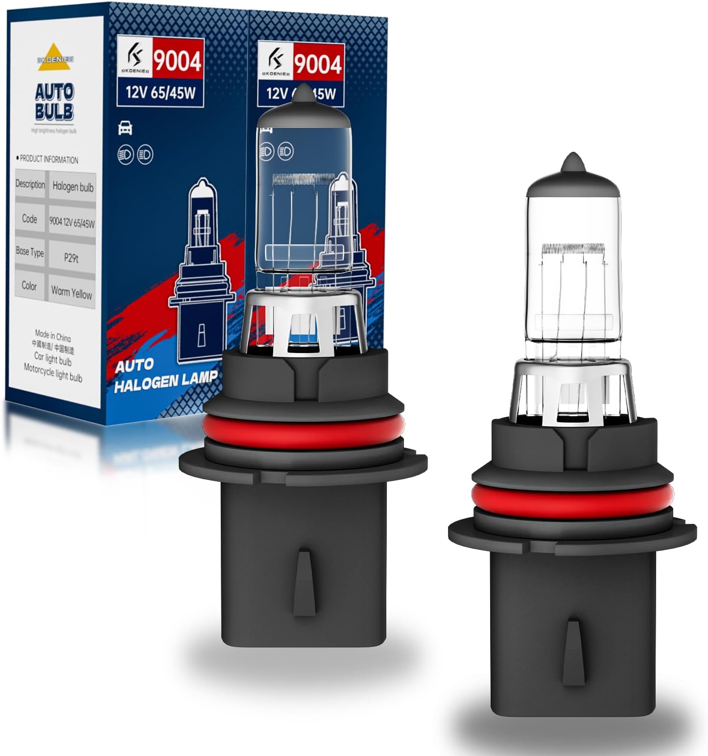 9004/HB1 Halogen Headlight Bulbs, 12V 55W, 3800K,4000 Lumens,Headlight High and Low Beam,Automotive Headlight Bulbs,Head Light Bulbs for Car,9004 Bulbs, Pack of 2