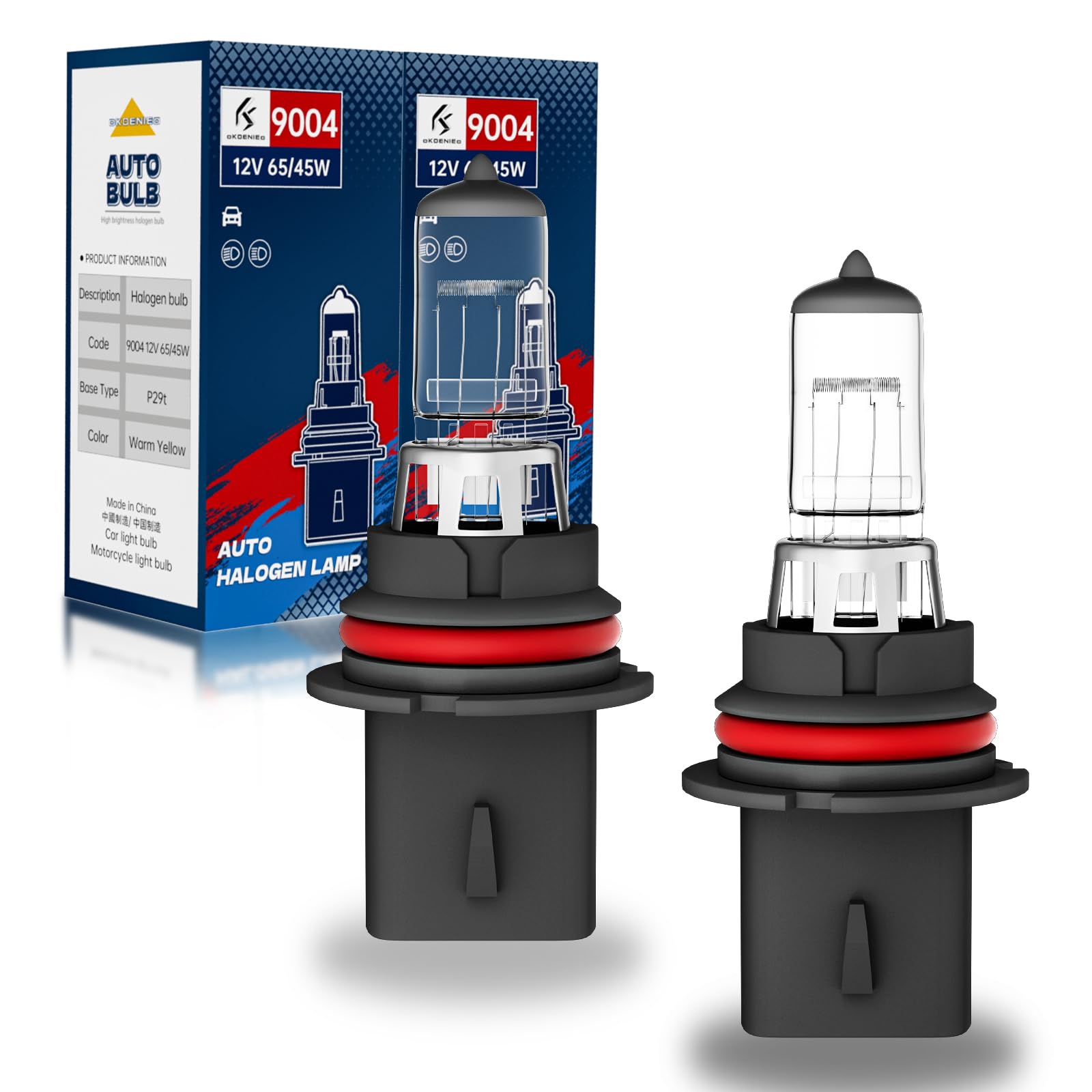 9004/HB1 Halogen Headlight Bulbs, 12V 55W, 3800K,4000 Lumens,Headlight High and Low Beam,Automotive Headlight Bulbs,Head Light Bulbs for Car,9004 Bulbs, Pack of 2