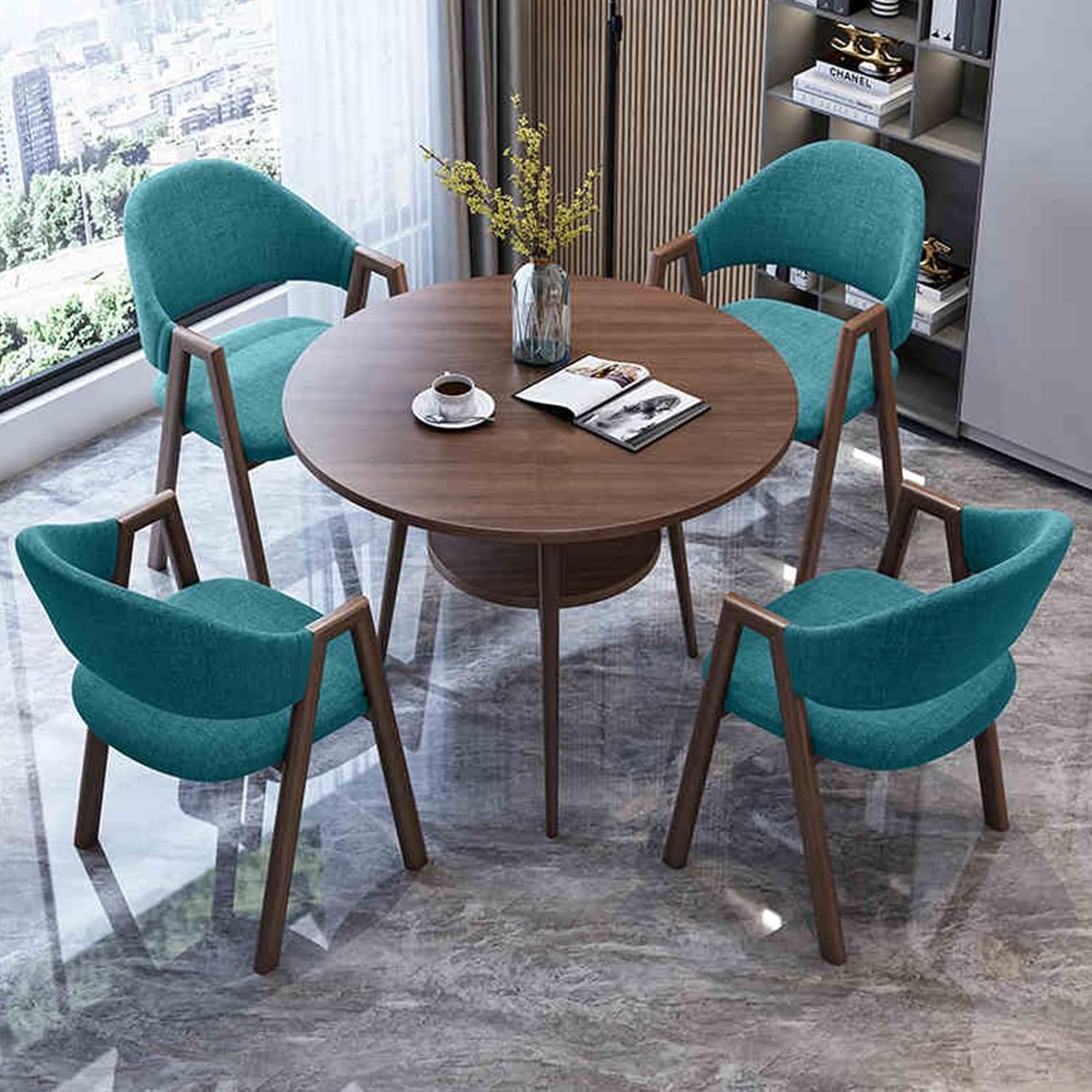 Negotiation Round Table and Chair Set, Office Reception Room Club Table, Dining Table and Chair Set, for Living, Coffee, Shop, Bakery Lounge(Green)