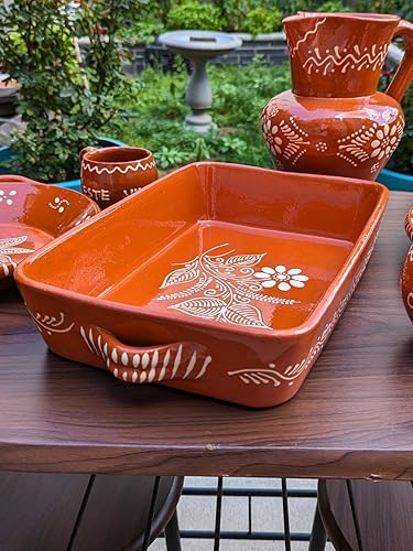 Miniatura 2 de Bandeja de horno rectangular de arcilla de terracota de cerámica portuguesa mediana para cazuela de horno fabricada en Portugal