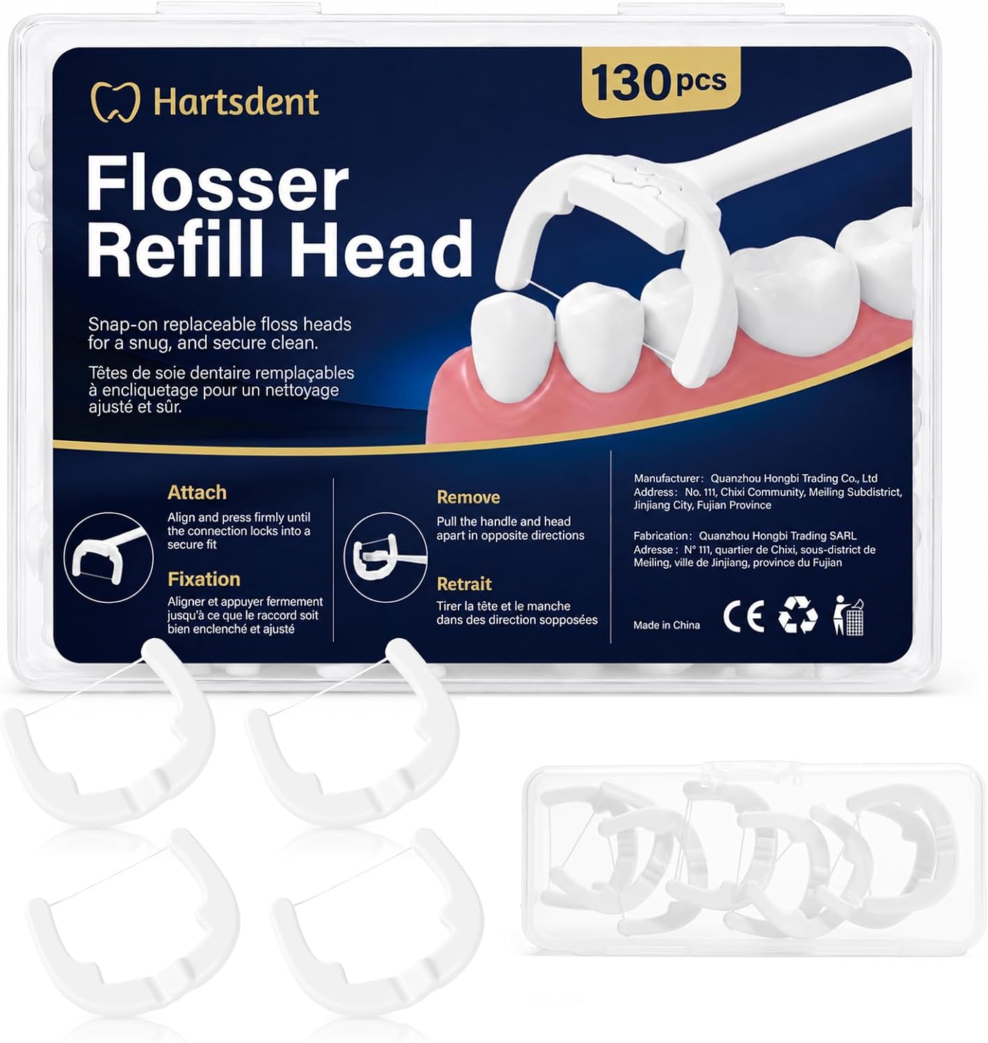 Flosser Refill Heads, Snap-On, 130 Count with Travel Case