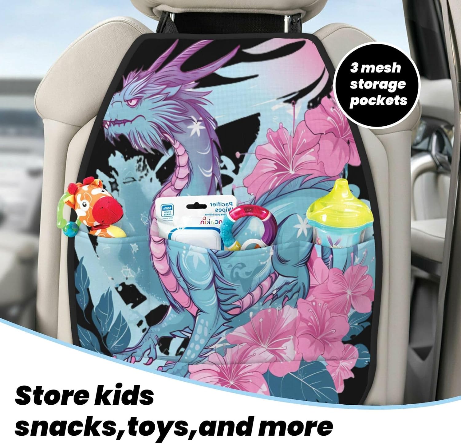 Transgender Japanese Dragon 2-Piece Set of Car Seat Kick Protectors for Front Seat Backrests, Used for Car Rear Seat Backrests Protectors