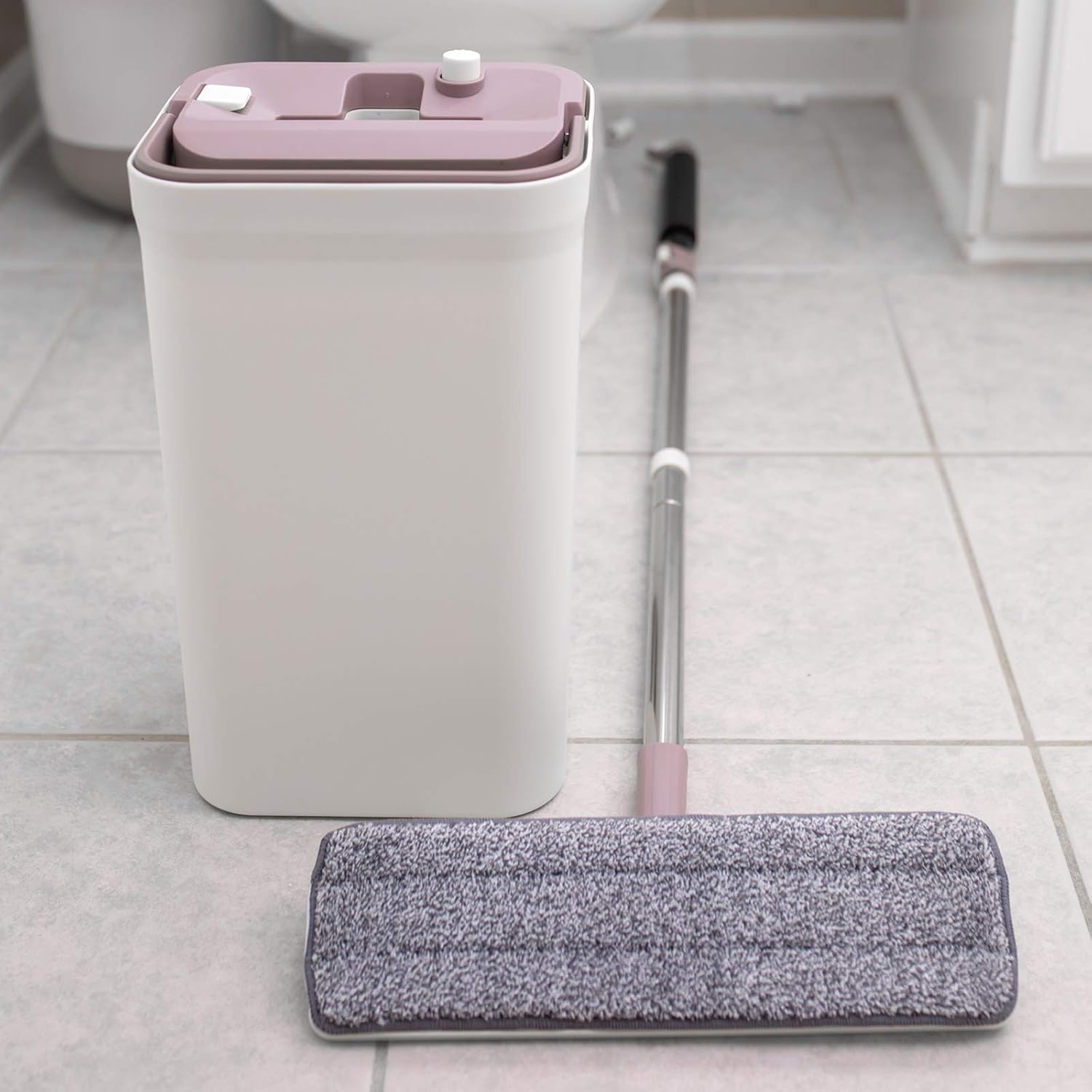 JFB Home Products Micro Flat Mop & Bucket System, Hands-Free Wringing Floor Cleaning, 3 Washable & Reusable Microfiber Pads, Wet or Dry Usage on Wood, Marble, Tile, Laminate, Ceramic and Vinyl Floors