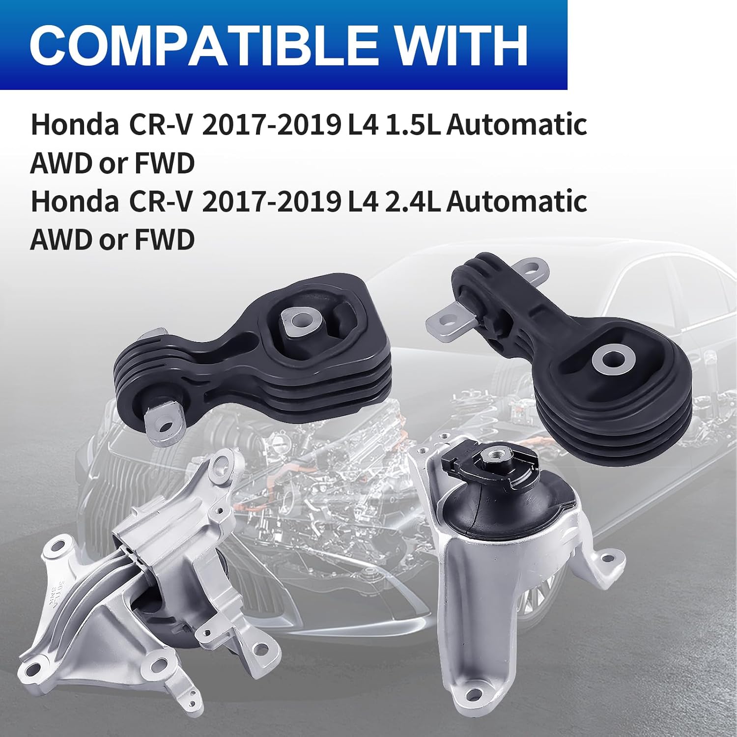 Engine Motor Mounts Set - Compatible with CR-V 2017-2019 L4 1.5L 2.4L Automatic Transmission, Replace# 10101 10065 10064 10093