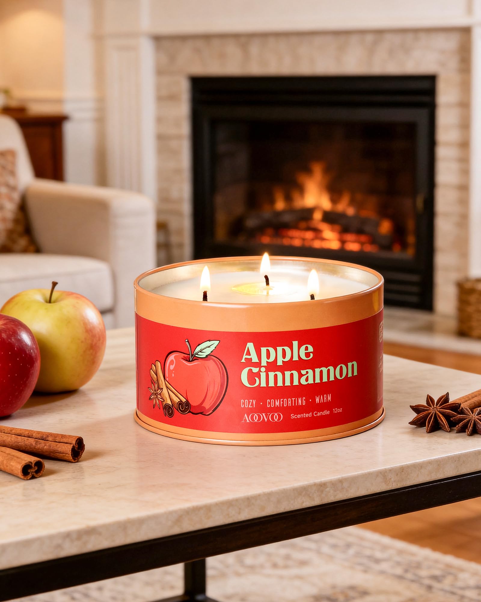AOOVOO Vela perfumada de manzana y canela con 3 mechas, regalo de fiesta para hombre y mujer