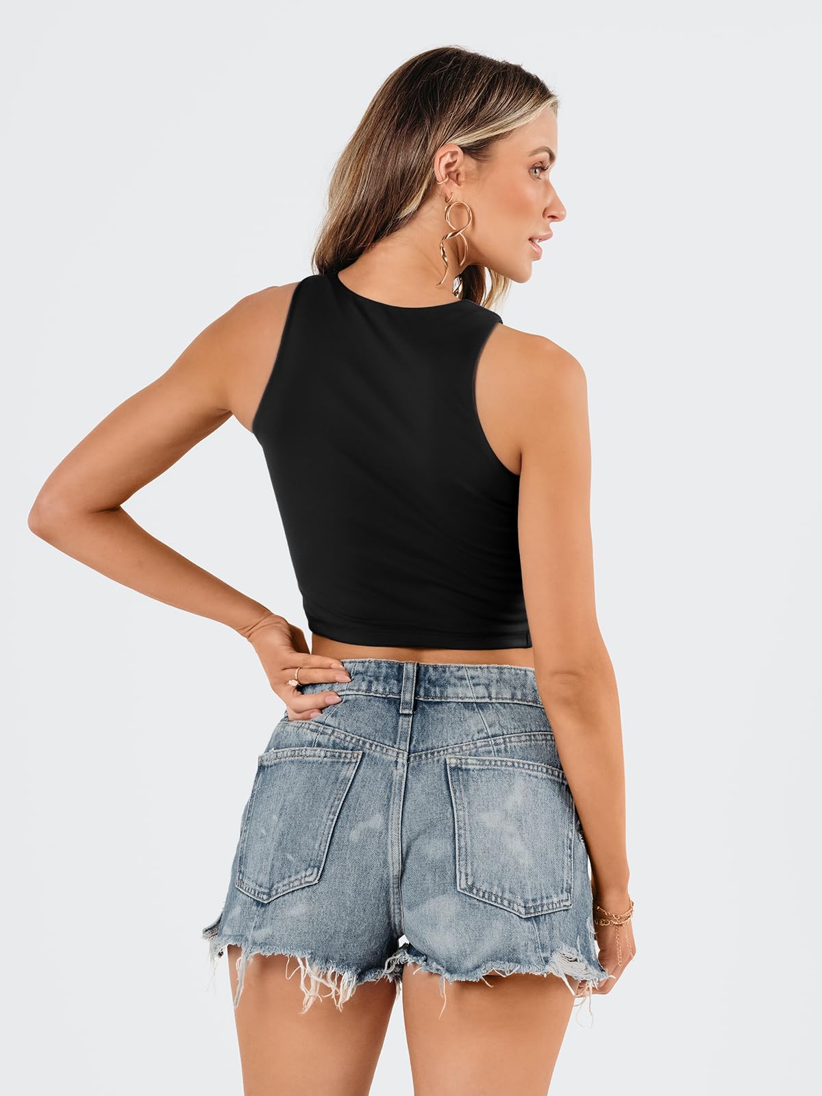 EFAN Womens Sexy Sleeveless High Neck Crop Tops Workout Cute Racerback Cropped Tank Tops Summer Clothes Teen Girls