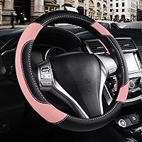 Vista 1 de Funda de cuero para volante de auto, protector antideslizante para volante de auto de cuero de microfibra transpirable, ajuste universal para la Rosa
