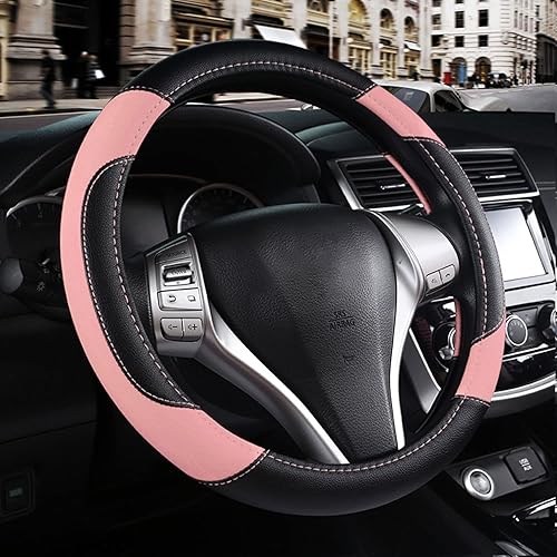 Funda de cuero para volante de auto, protector antideslizante para volante de auto de cuero de microfibra transpirable, ajuste universal para la