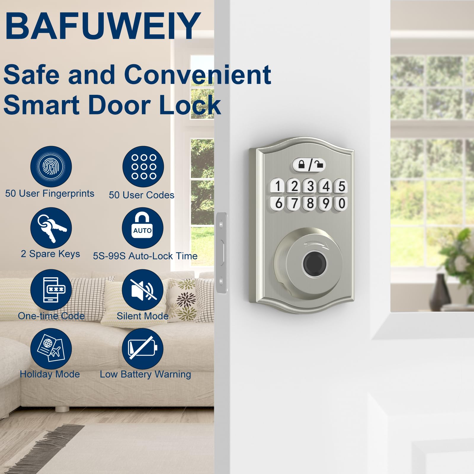 BAFUWEIY Fechadura de porta inteligente, fechadura de porta de entrada sem  chave, fechadura de porta com impressão digital, fechadura com teclado com  2 teclas, fechaduras inteligentes para porta da | Amazon.com.br