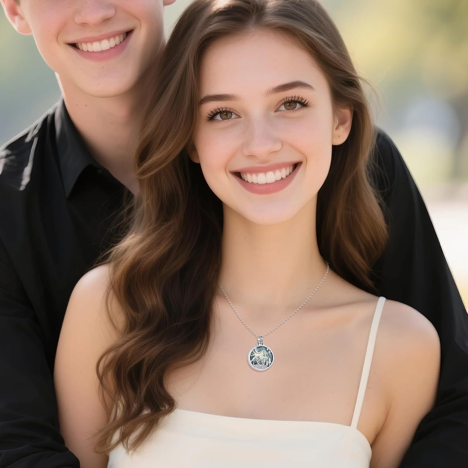 TIGER RIDER Mounitain Urn Necklace for shes 925 Sterling Silver Cremation Jewelry Urn Pendants for Women Moss agate/Abalone/Turiquoise Cremation Necklace Memorial Gifts - Image 5