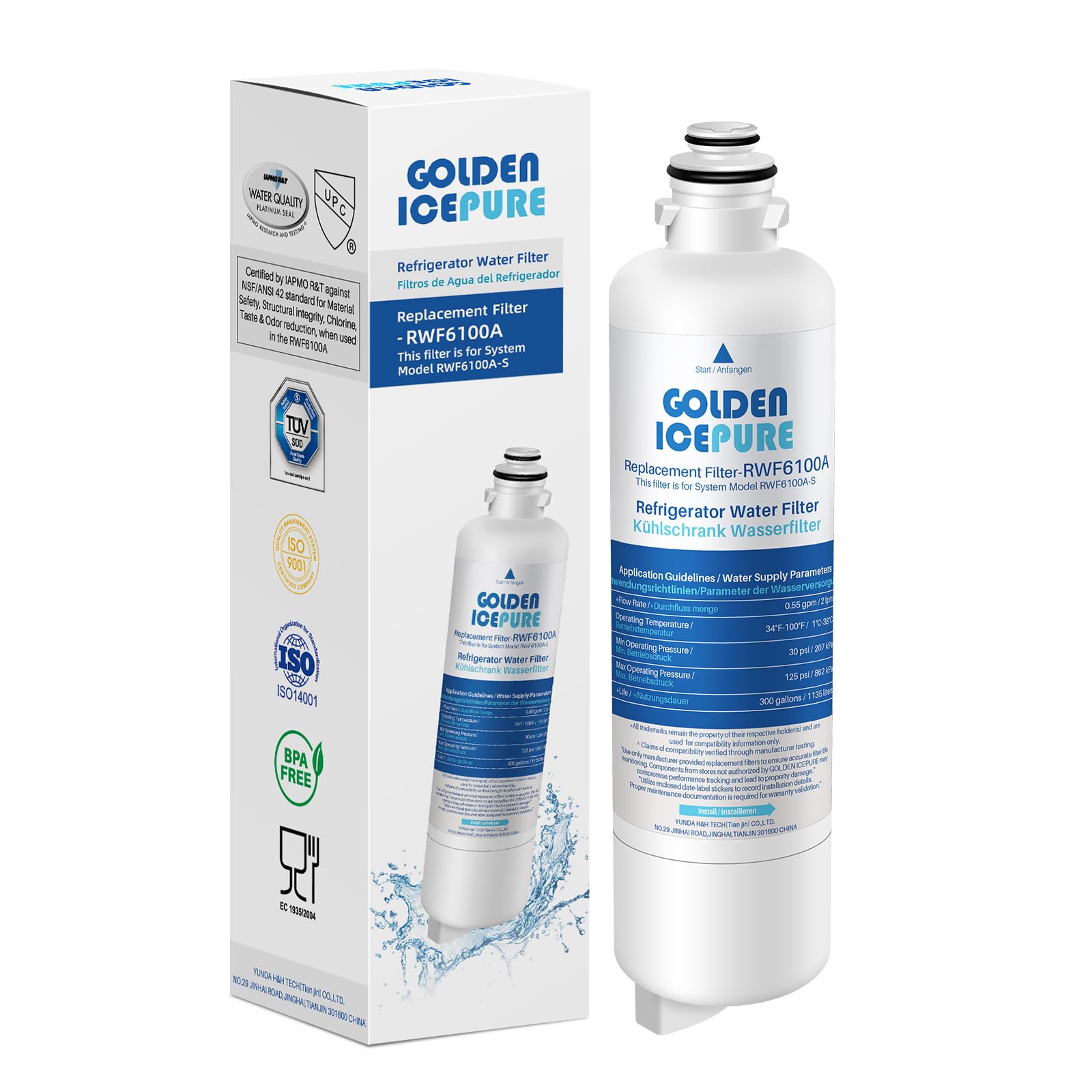 GOLDEN ICEPURE 1 filtros de agua para frigorífico Siemens Bosch Neff Ultra Clarity Pro 11032518 BORPLFTR50, BORPLFTR55, KS50ZUCP RA450012