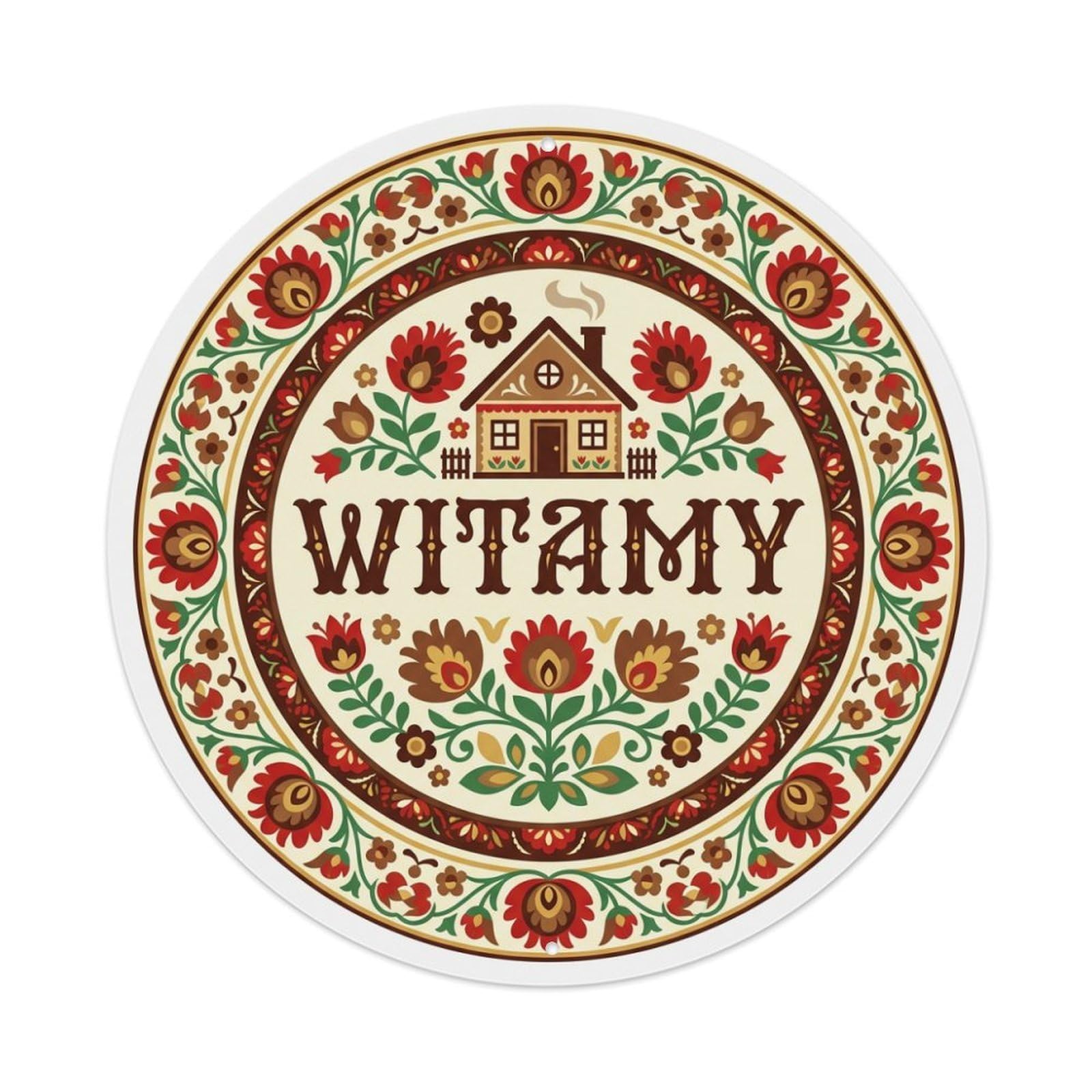 Fyrn Style Metal Tin Sign Vintage Polish Folk Art Witamy Welcome Housewarming