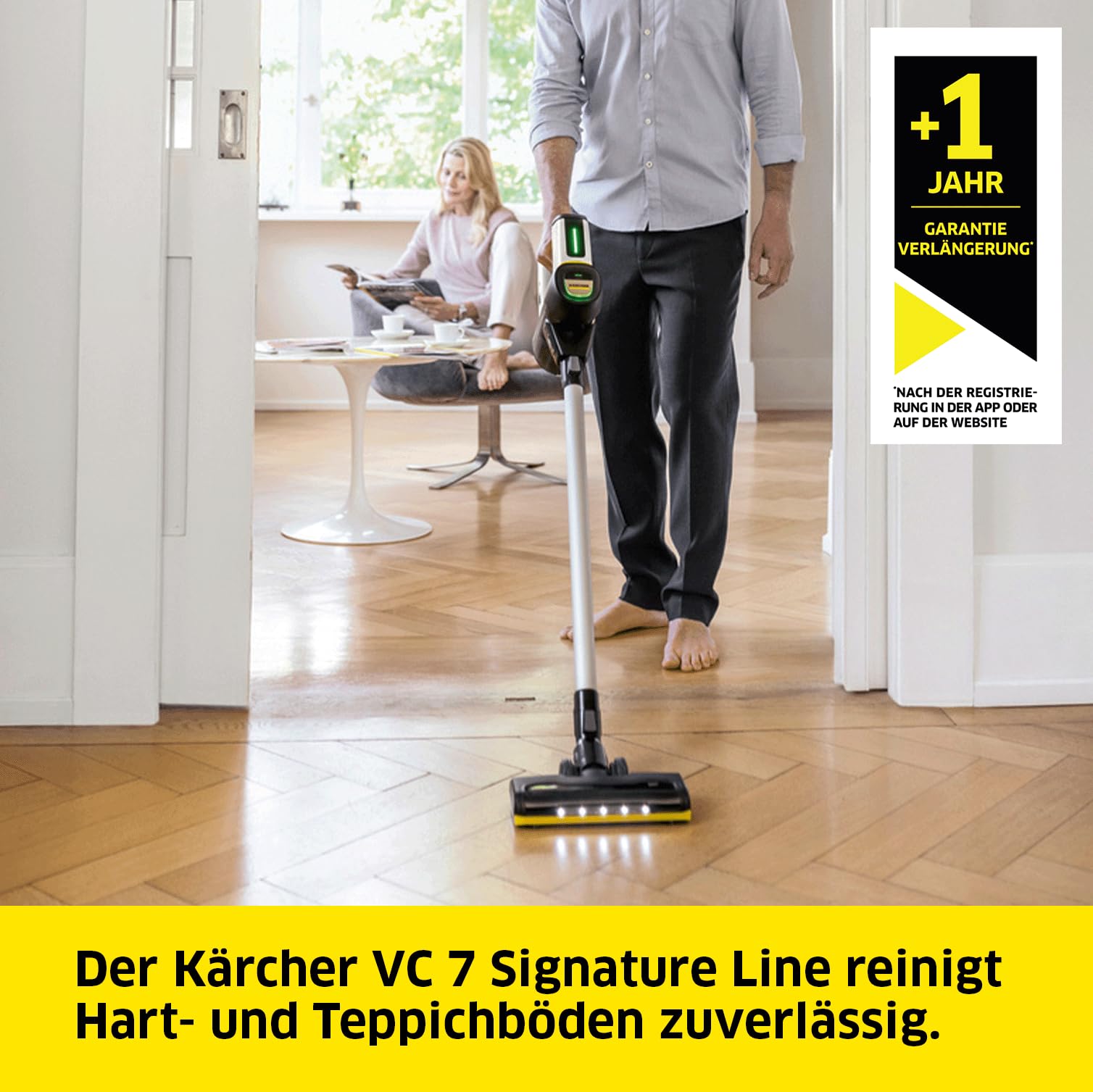 KÄRCHER Akku-Staubsauger VC 7 Signature Line, 2 Saugstufen, Laufzeit: bis zu 60 min., Gewicht: 2,6 kg, inkl. 25,2 V Akku, Wandhalterung mit Ladefunktion, Boden- und Fugendüse, weiß