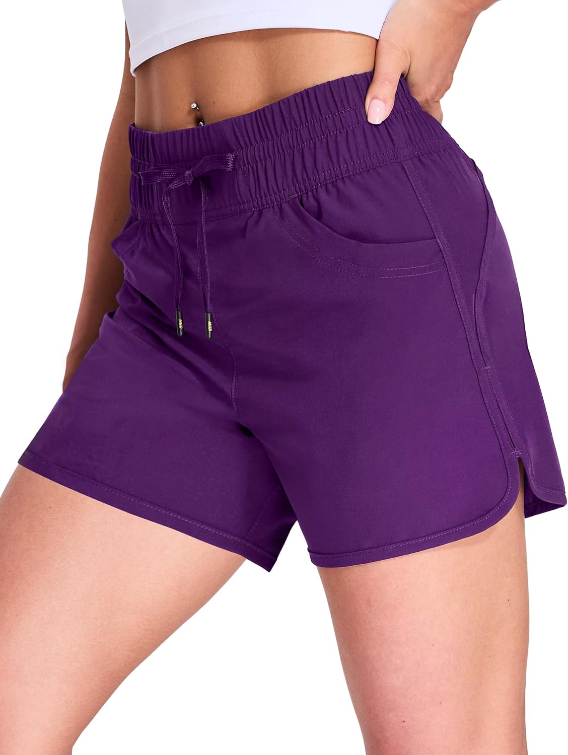 MIER Women’s Running Shorts Quick Dry Athletic Workout High Waisted Active Shorts with Liner Zipper Pocket 4 Inch