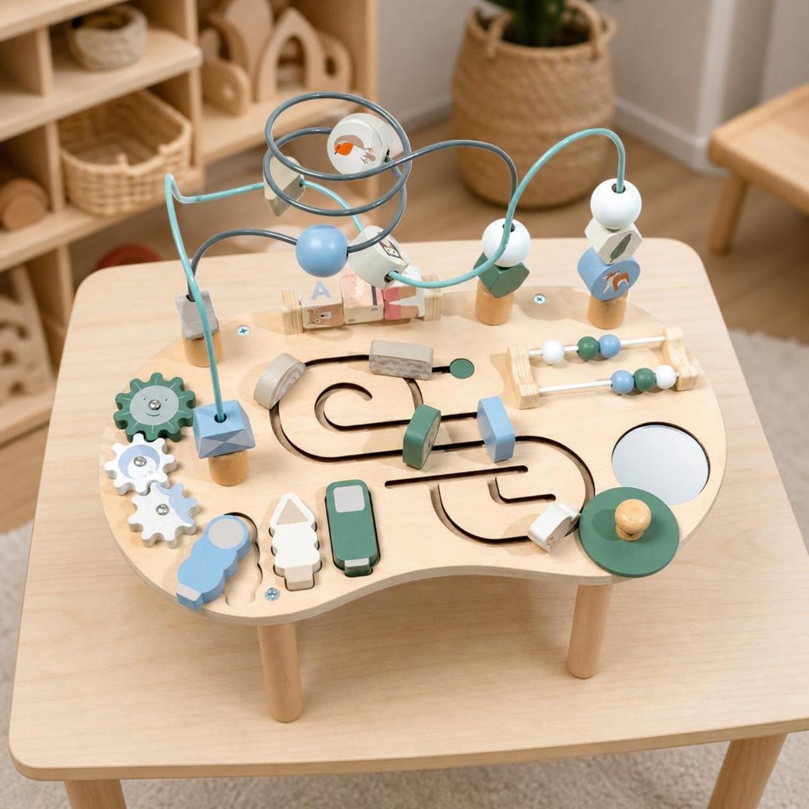 Busy Board Pedagogico Compatto | Sviluppo Motricità Fine, Gioco pedagogico in Legno, per Asilo, Bambini, Neonati