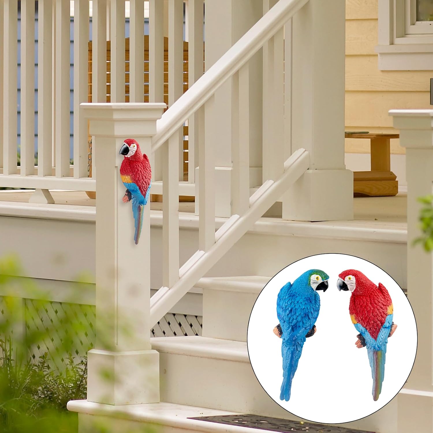 2 Pieces Parrot Decor Outdoor Tiki Bar Decorations Large Realistic Parrot Statues for Outside Lifelike Bird Sculptures Garden Patio Yard Lawn Figurines for Tropical Animal Tree Wall (Red,Blue)