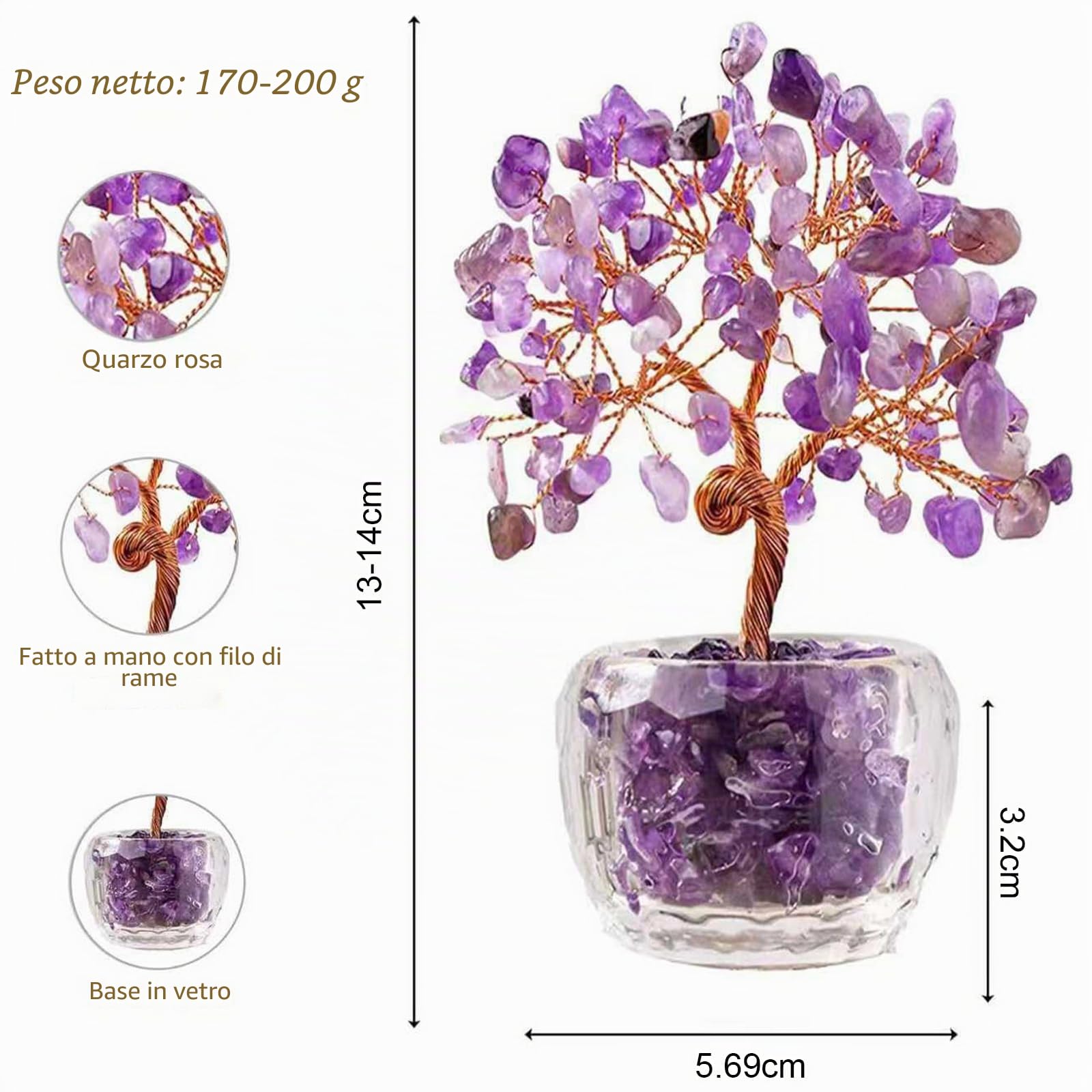Albero della Vita in Ametista - Albero dei Soldi in Pietra Naturale, Decorazione Feng Shui Casa Ufficio, Regalo Spirituale Donna
