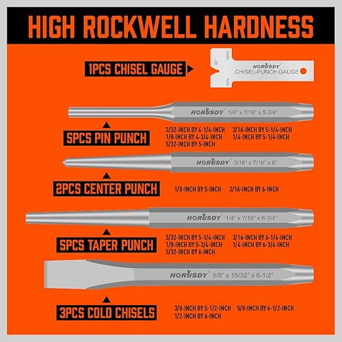 Miniatura 21 de HORUSDY Juego de cinceles fríos resistentes de 3 piezas, largo de 8 pulgadas, 10 pulgadas, 12 pulgadas, con bolsa de rollo, 1 pulgada, 7/8 pulgadas