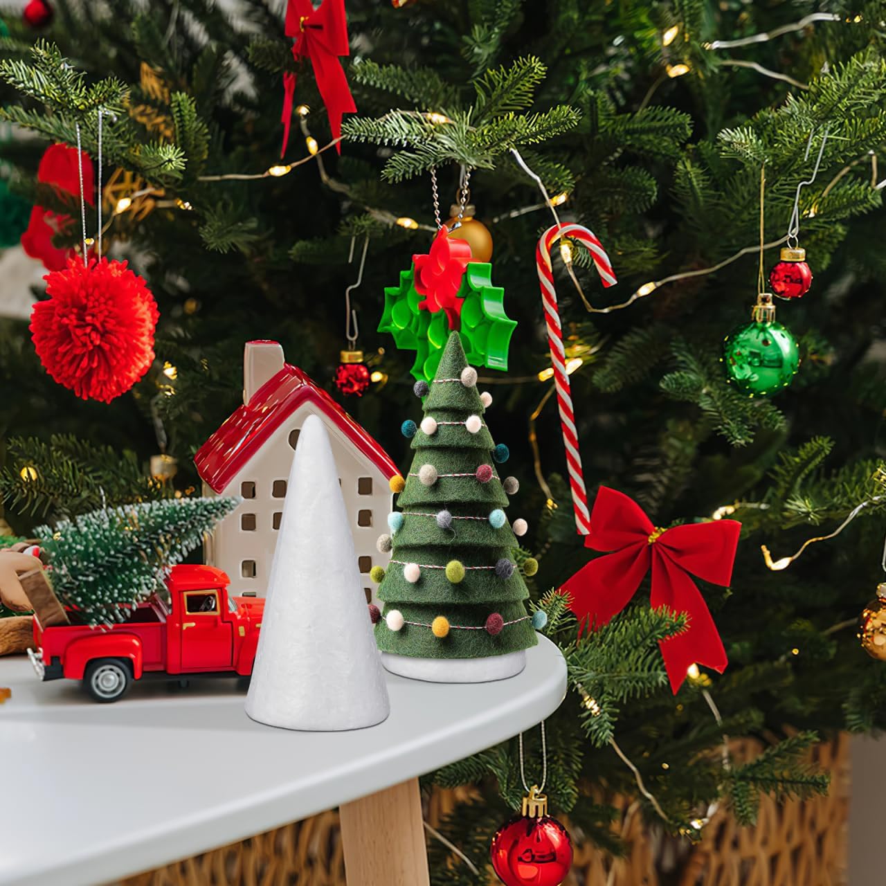 Holibanna Foam Cones Shaped Crafts White Christmas Tree Table Centerpiece Flower Arrangement Props 12pcs 15CM