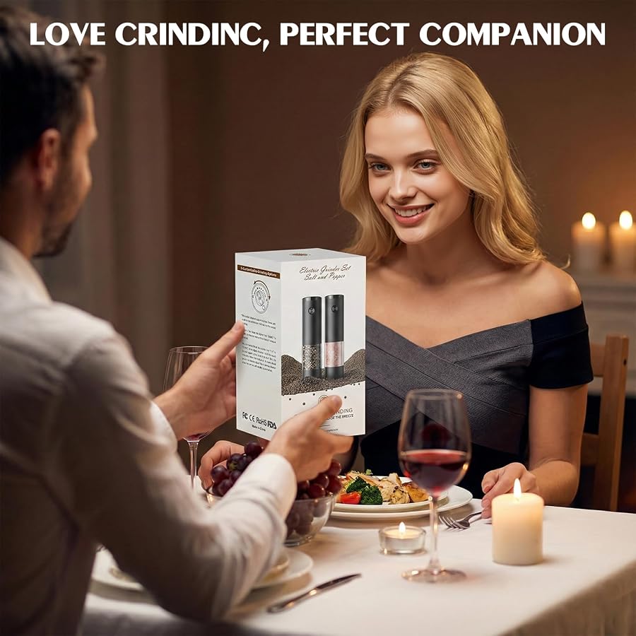 Electric Salt and Pepper Grinder Set Automatic Battery Pepper Mill Shakers Adjustable Coarseness Upgraded Larger Capacity with Led Home and Kitchen Appliances White Elephant Gifts for Women Men - image 7