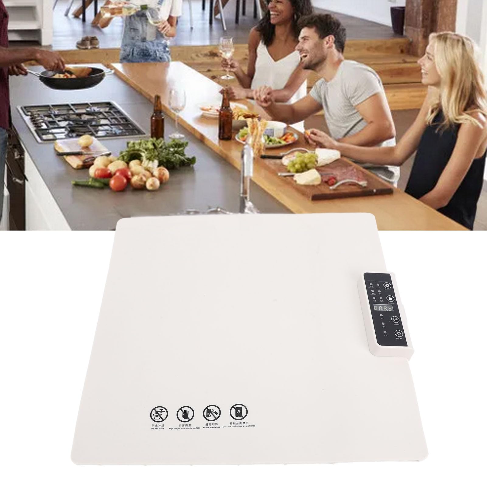 Respicefinem Bandeja calentadora eléctrica Calefacción Completa 5 configuraciones de Temperatura Temporizador 1H 2H 4H Calentador de Alimentos de Silicona para reuniones Fiestas (Blanca)