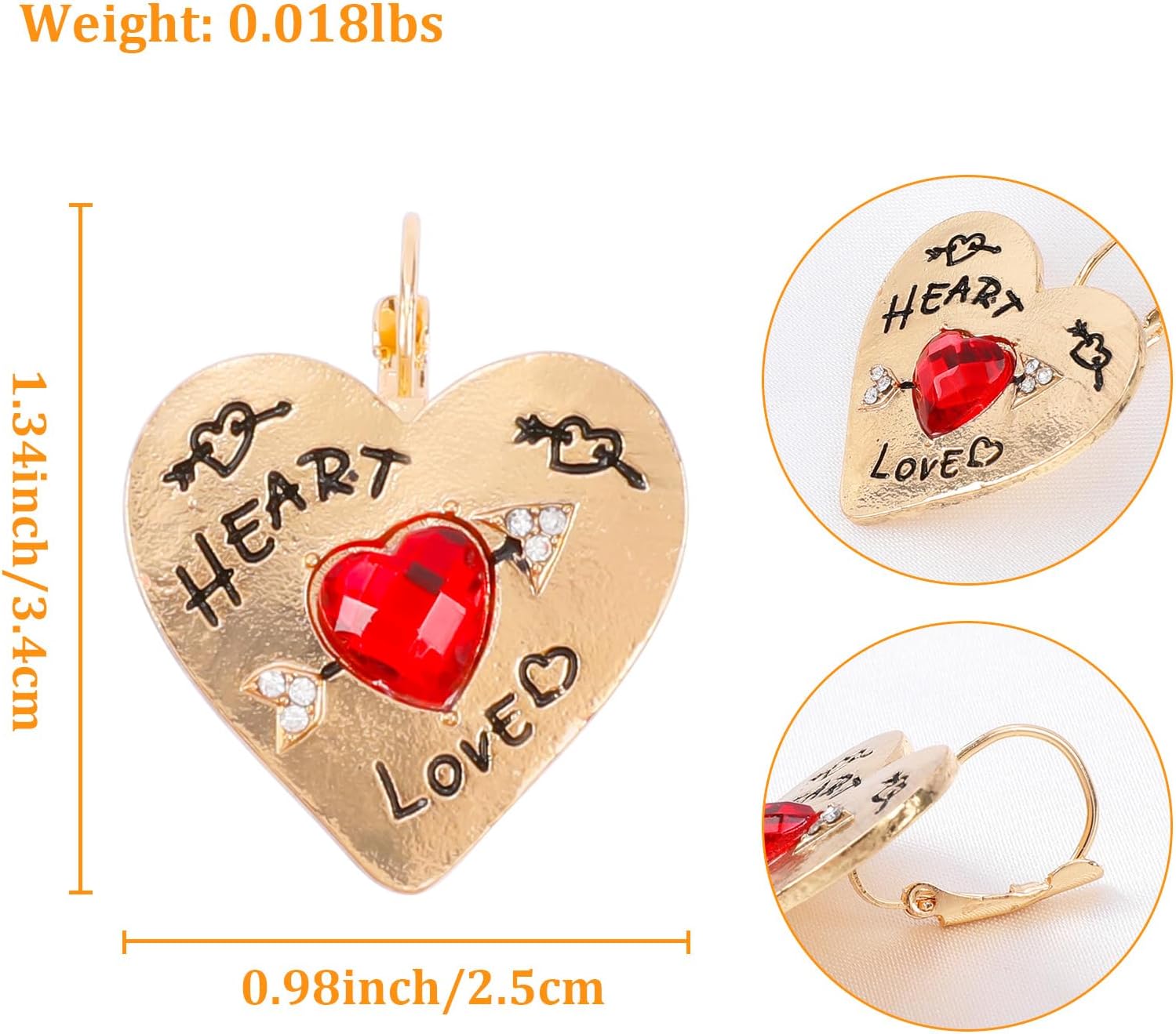 Crystal Tulip Elegant Gold-Plated Sun Bohemian Vintage Filigree Cute Bird Starfish Earrings - Sea Shell Beach Purple Flower Valentines Day Love Heart Arrow Hook Red Love Heart Earrings - Image 6