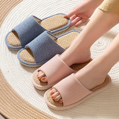 AioTio Confortable Lin Intérieur Pantoufles - Respirant et Confortable Chaussures Maison(Bleu marine, 42/43 EU) – vue 6